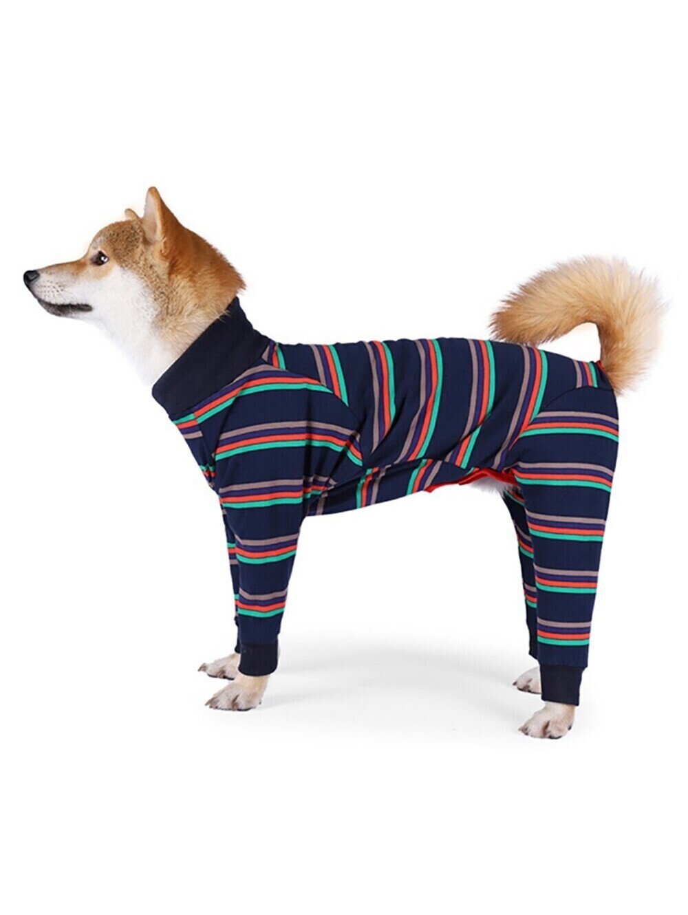Elastic Classic Striped Pet Clothes Four-legged Dog Pyjamas Jumpsuit Homewear
